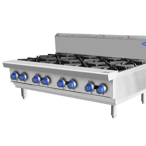 CookRite AT80G8B-C 8-burner open gas benchtop cooktop 1200mm, stainless steel, 224 MJ/h total, commercial kitchen, Australia